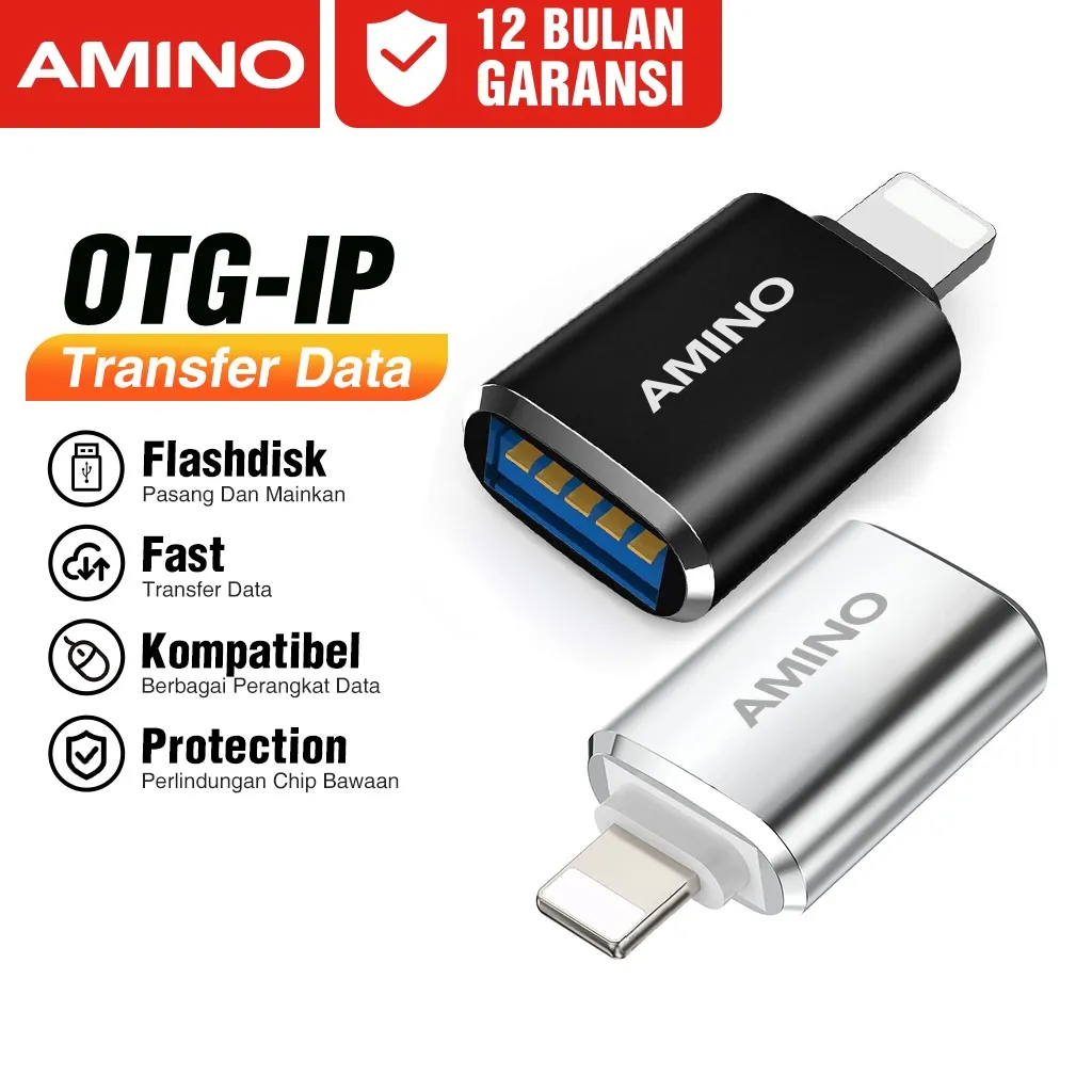 AMINO Mini OTG USB TO L Adapter Converter USB 3.0 Plug Play Flashdisk Data untuk Iphone X XR 11 12 13 14 Pro Max