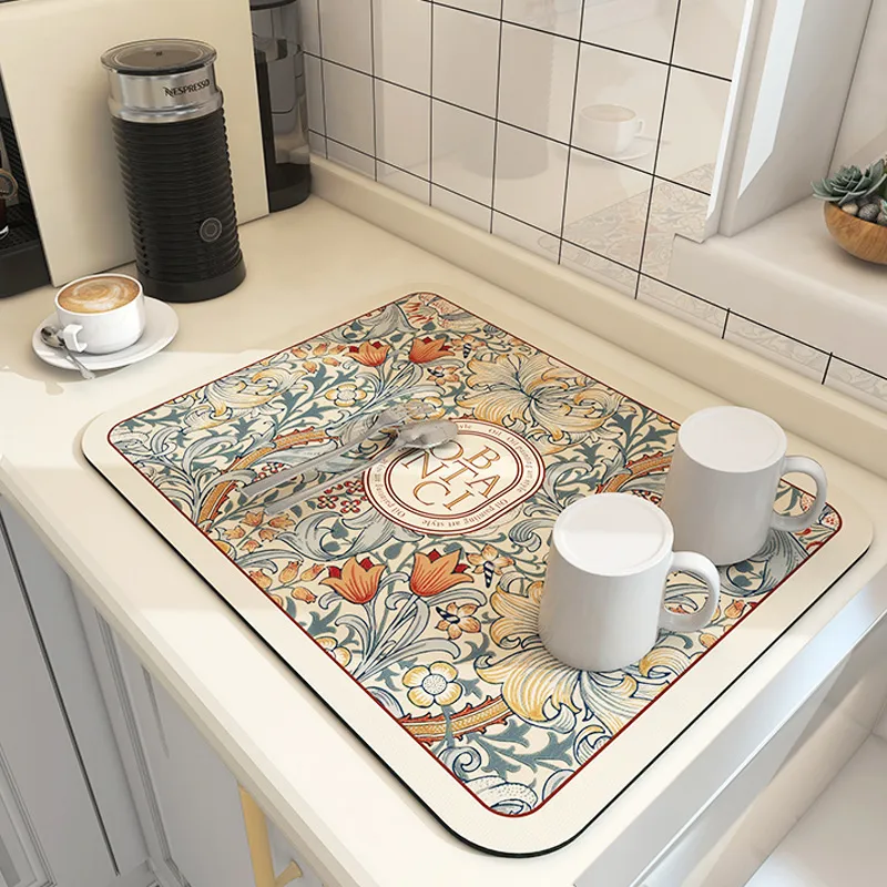 Alas Pengering Piring Diatom Lumpur Serap Air Untuk Dapur Tahan Panas Keset Kopi