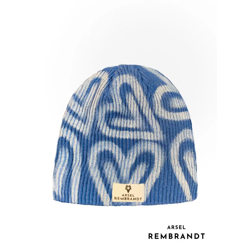 ARSEL REMBRANDT Topi Kupluk Rajut Beanie Hat Short Pria Wanita Dewasa Premium Distro Quality - Blue Denim White Heart