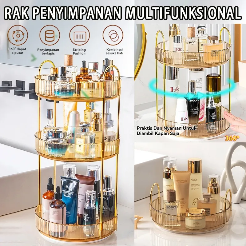 Rak Makeup Gold / STR / Rak Gold / Rak Bumbu / Rak Dapur/ Rak Putar / Sea Lazy Rak Rotating 360" makeup Organizers Perfume Organizer Spinnin