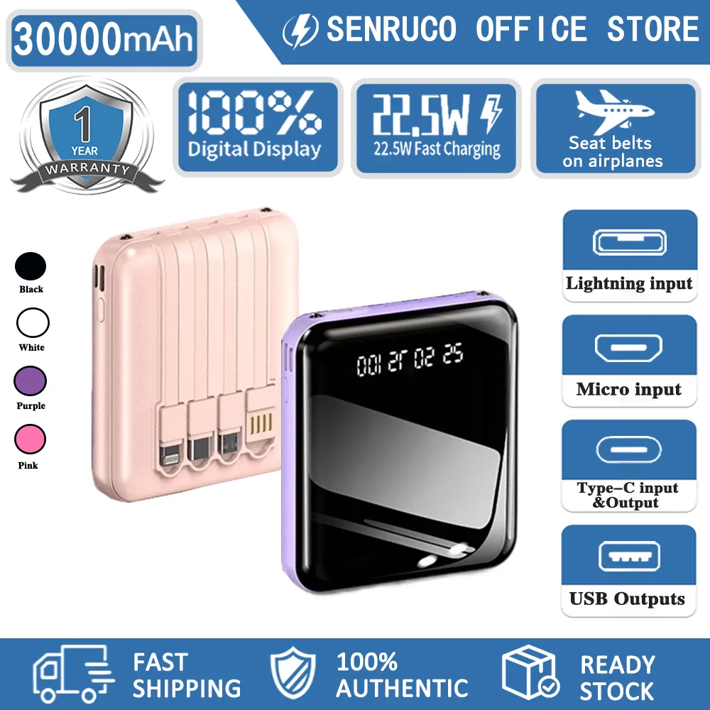 Powerbank 30000mAhTampilan pusat LED 4-in-1 kapasitas ekstra besar yang cocok untuk iOS/Android