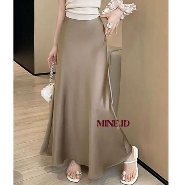 Rok Satin Silk Premium | Maxi A Line Satin Skirt | Rok Satin Duyung | Size S - XXXL/3XL | Mine Skirt