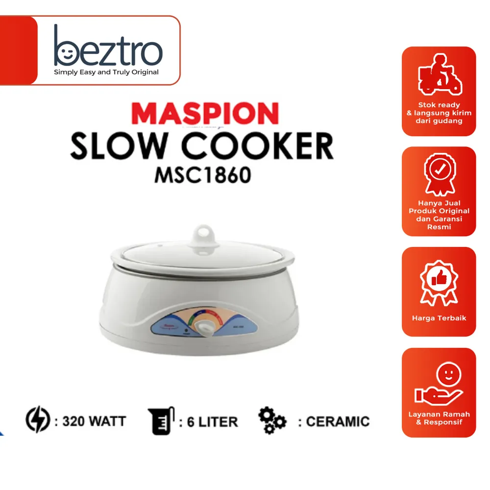 Maspion Slow Cooker 6 Liter MSC1860 - Slow Cook Ceramic Pot MSC 1860 Warna Putih