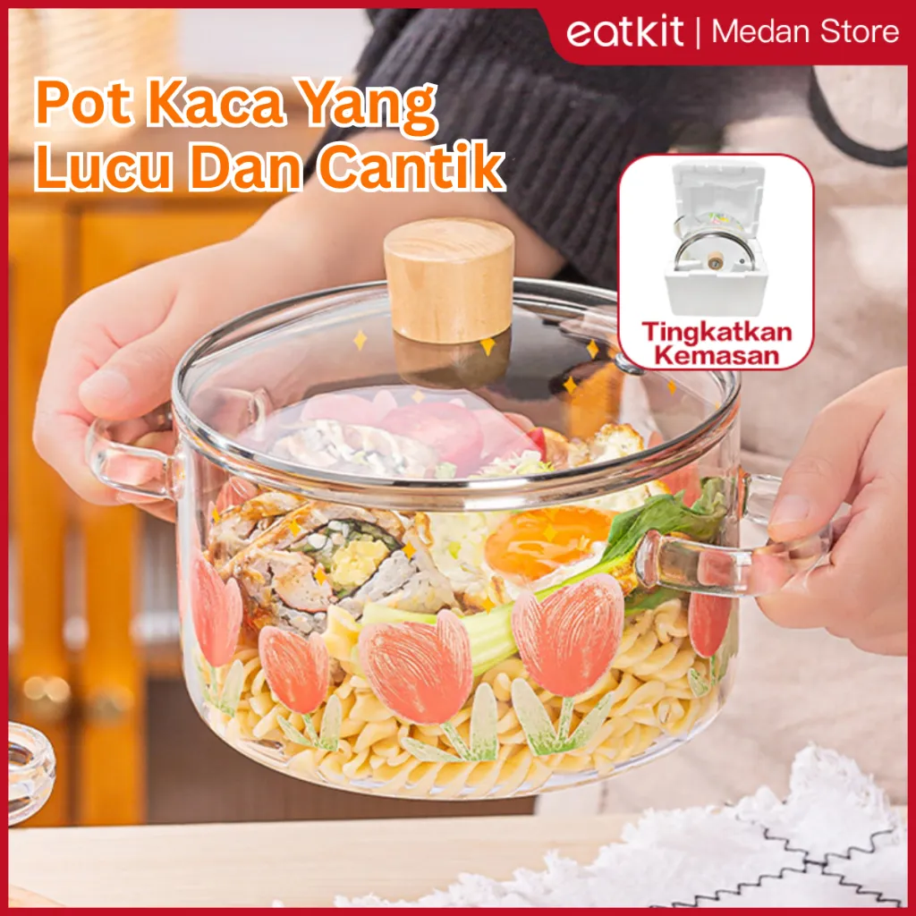 [Medan Ready Stock] Eatkit Soup Rebus Kaca Tebal Glass Cooking Soup Pot 1700ml | Glass Cooking Soup Pot Transparan Anti Panas