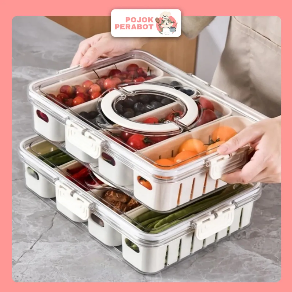 Food Container Stainless Steel Kotak Penyimpanan Kulkas Buah Sayur Bumbu Sekat Food Prep Kontainer