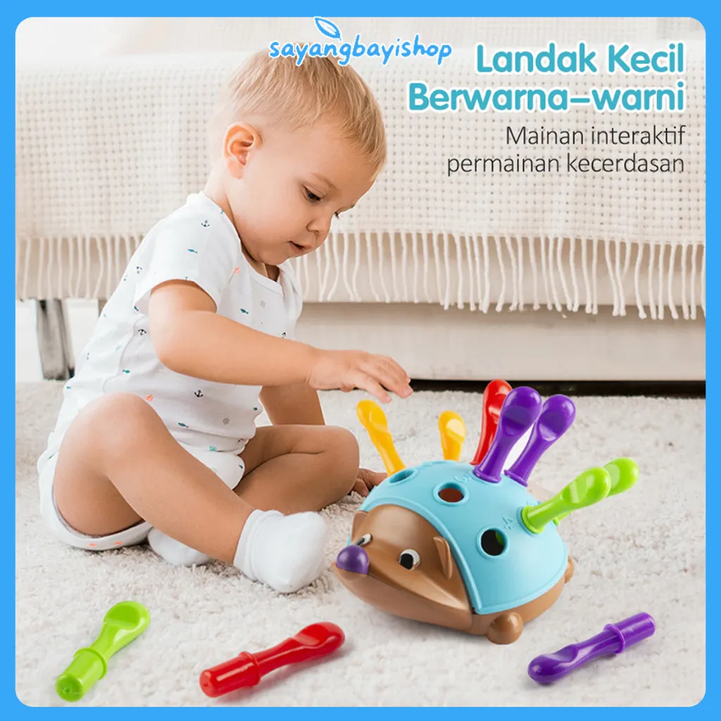 [COD]Mainan Edukasi Landak Untuk Bayi Hedgehog Match Puzzle Plugin Latihan Sensori Pengurutan Warna