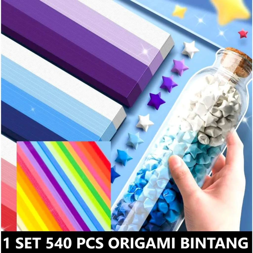 1 SET 540 PCS Lembar lbr kertas origami melipat bintang star colorfull stars gradiasi 4 27 warna warni original import art paper awet dan tahan lama kado hadiah seni melipat merangkai pajangan hiasan kado hadiah pacar viral tiktok tik tok fyp sd smp sma