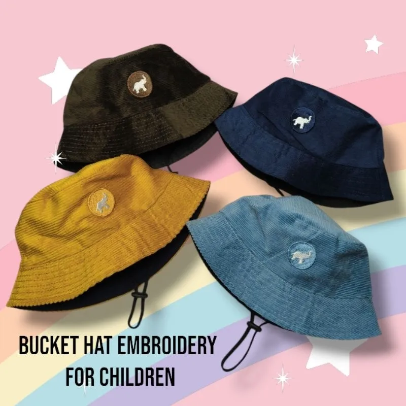 Topi Bucket Anak Bahan Korduroy Motif Bordir/Topi Anak Laki Laki dan Perempuan.
