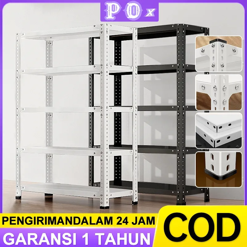 Rak besi sudut susun 5/6 tingkat / rak barang dagangan / rak gudang / rak dapur / rak buku sederhana / rak besi serbaguna
