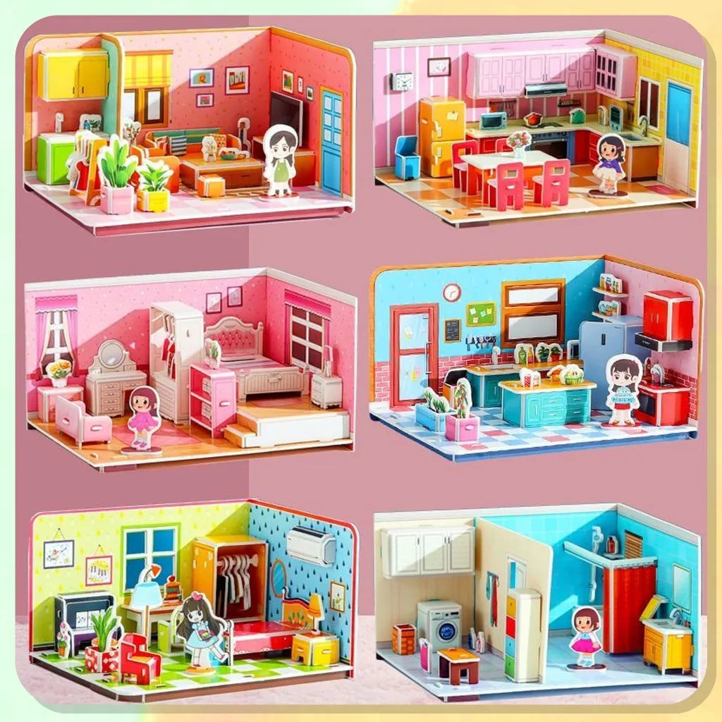 Mainan Edukasi Interior Rumah DIY Puzzle 3D Miniatur DIY Besar Mainan Craft 3D Mainan Anak Perempuan Jigsaw Part 1 Seri Rumah House