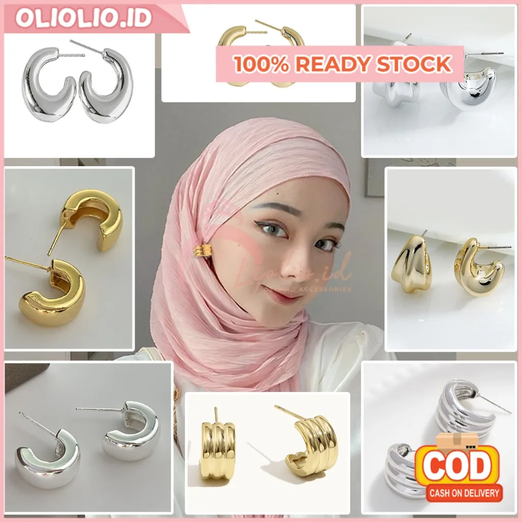 Anting Hijab Wanita Bulat Perhiasan Giwang Stud Jewellery Gaya Vintage Bohemian Aksesoris Kerudung