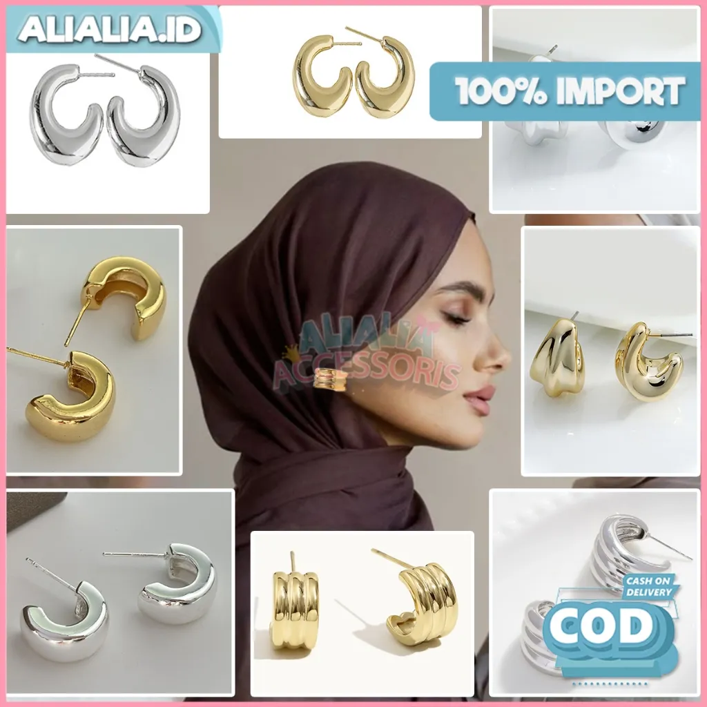Anting Hijab Wanita Bulat Perhiasan Giwang Stud Earrings Jewellery Gaya Vintage Aksesoris Perhiasan