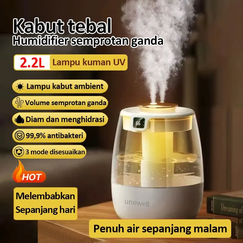 Unewell 2025 Humidifier Air Ultrasonic Diffuser Purifier Pelembab Aromatherapy Sinar UV Pembasmi Bakteri