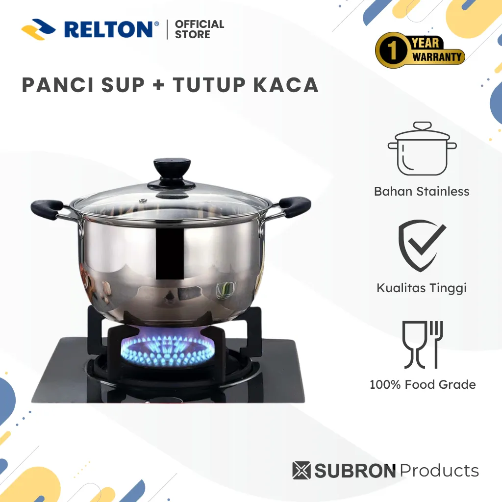 SUBRON Soup Pot 20cm 22cm 24cm 26cm Panci Sup Stainless Steel Tutup Kaca Premium Quality Sauce Anti Karat Serbaguna Kitchenware Kaca Transparan Alas Air Stainless Steel / Panci Sup Stainless Steel Pan
