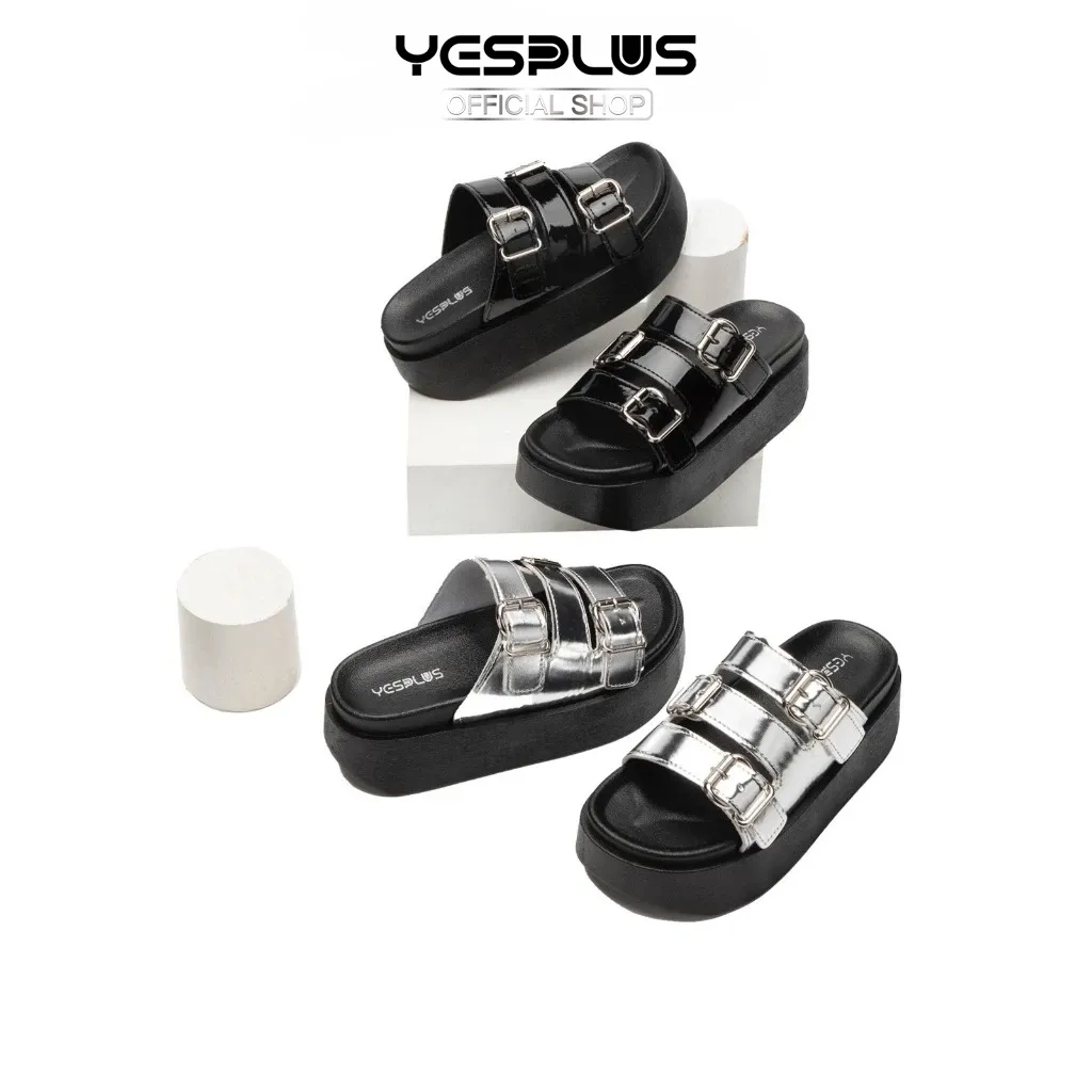 Yesplus Sandal Original 88-5 Sandal Slip On Wedges Wanita 7 CM Motif Strap 3 Gesper Bahan Rubber PCU Anti Slip Size 36-41