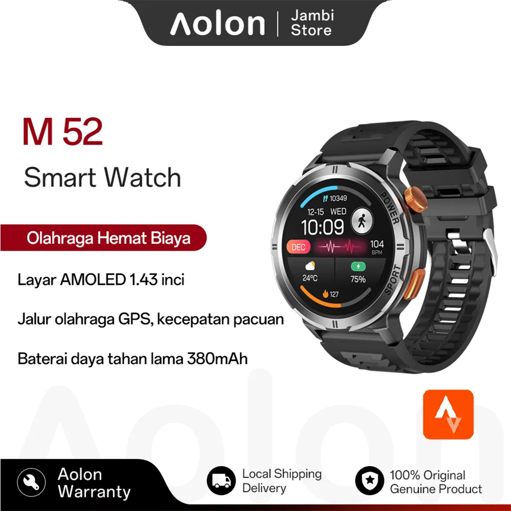 [Sale] M52 Smartwatch Layar AMOLED Jalur Olahraga GPS Kecepatan Pacuan  Frekuensi Langkah Baterai Besar Daya Tahan Lama Tampilan Dan Analisis Grafik Batang Detak Jantung Dinamis Musik Alarm Cuaca Untuk Pria Dan Wanita
