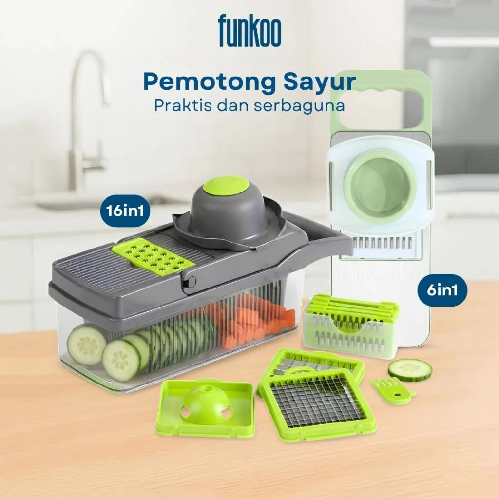 Funkoo Parutan Sayur Set Serbaguna Alat Dapur Parut Iris Buah Bawang Kentang Praktis Anti Karat