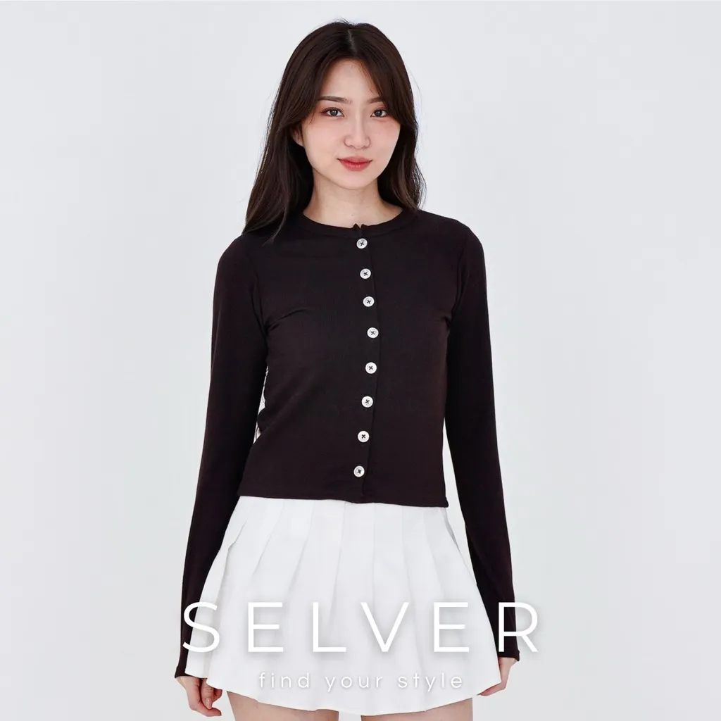 SELVER - Cardigan Knit Atasan Wanita Korean Top Outer Rib Knitted Premium
