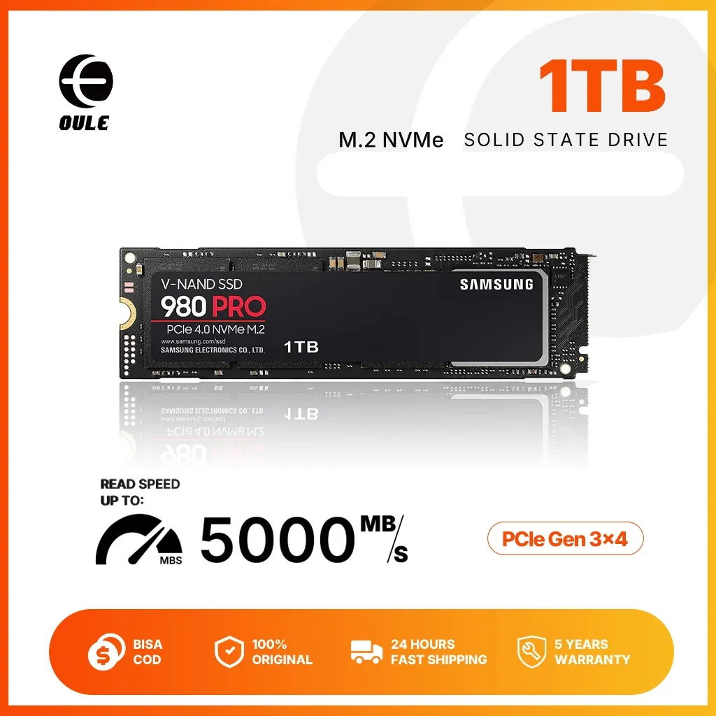 SSD M.2 NVMe 256GB 512GB 2280 PCIe Samsung – Untuk Laptop & PC Gaming – Bergaransi Resmi Profesional hingga UP TO 5000MB/s