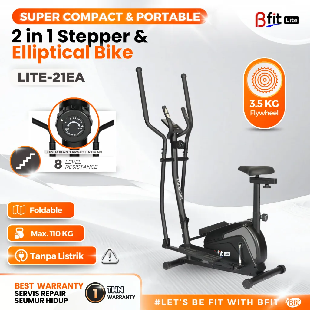 Sepeda Statis BFIT LITE-21EA Elliptical Cross Trainer Magnetik 2-IN-1 Stepper & Bike Olahraga Cardio