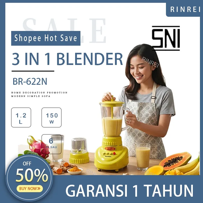 Blender 150W Multifungsi 3-in-1 untuk Jus, Bumbu & Smoothie - Hemat Listrik, Kapasitas 1.2L, Anti Tumpah + Gratis Ongkir & Sendok Stainless