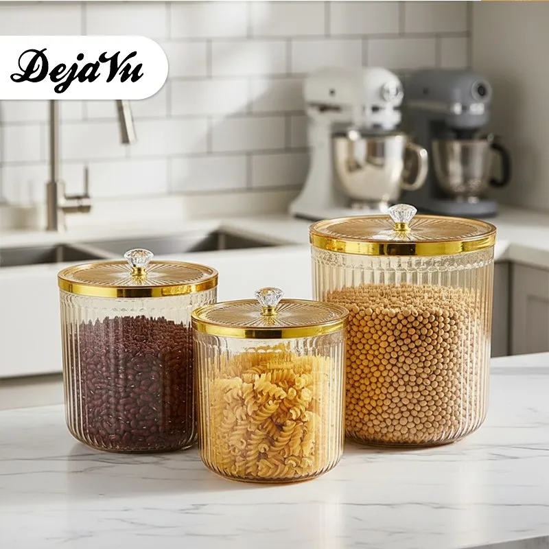 Dejavu Set Toples Bulat Serbaguna Transparan Aesthetic Snack Storage Makanan Tempat Bumbu Food Jar HSB906