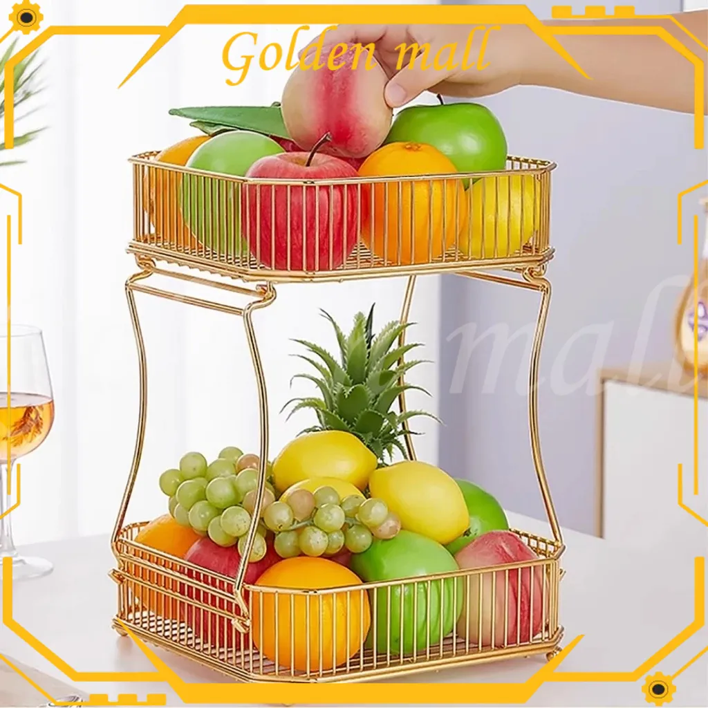 ✨COD✨Rak Susun Serbaguna 2 Tingkat Skandinavia/Emas - Keranjang Buah & Tempat Minuman Lebaran Mewah, Besi Anti Karat Minimalis untuk Dapur/Ruang Tamu - Bisa COD