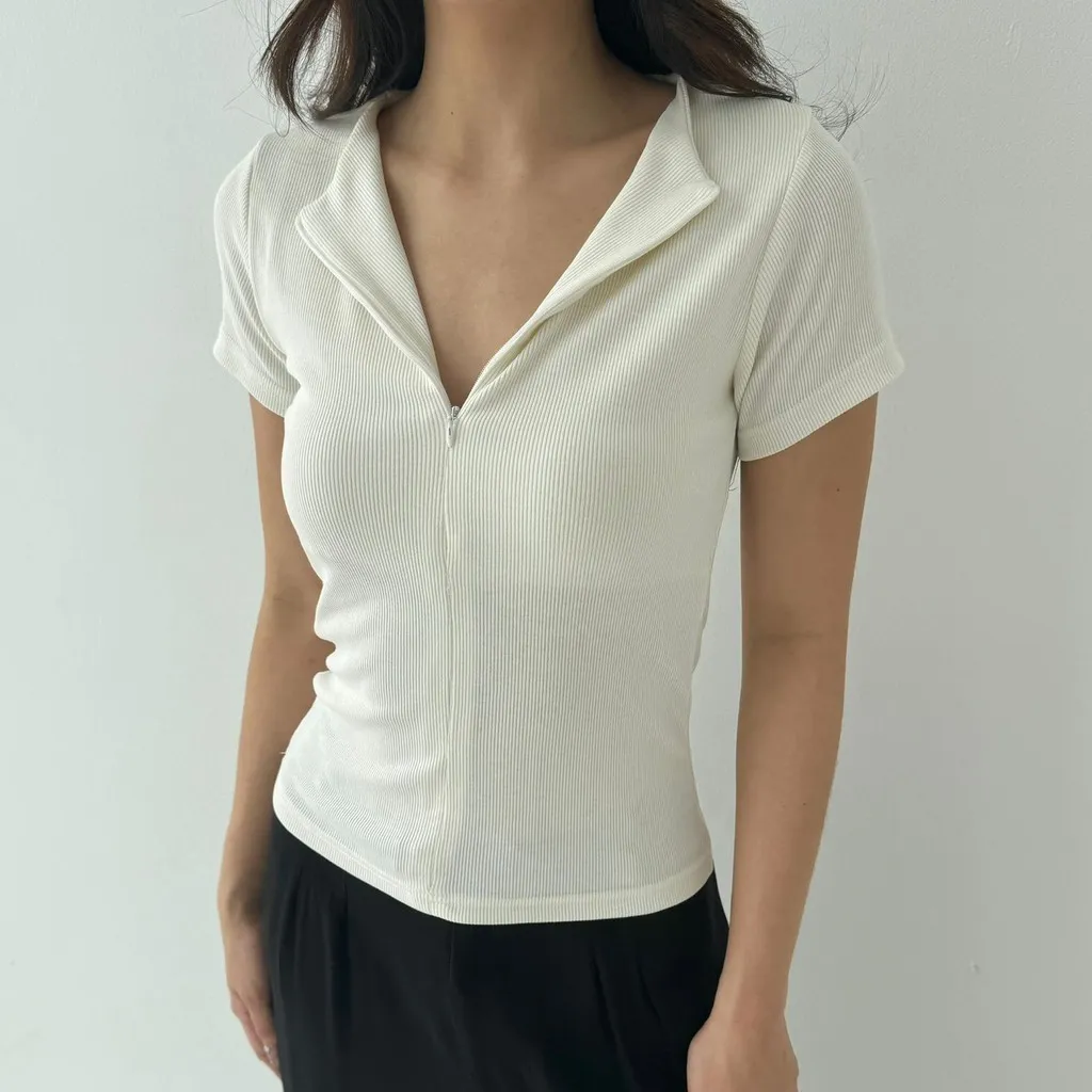 JUNE TOP | Atasan Knit Wanita Korean Top Baju Knit Wanita Lengan Pendek Basic Short Sleeve
