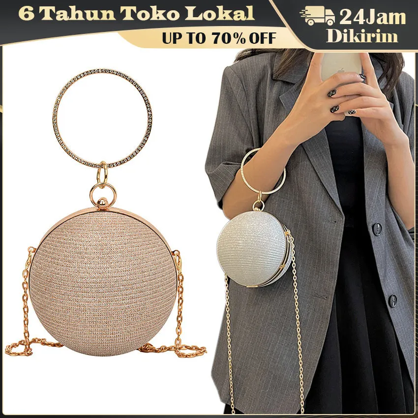 Party Clutch / Tas Pesta Bulat Selempang / Evening Bag / Party Bag Clutch Bag