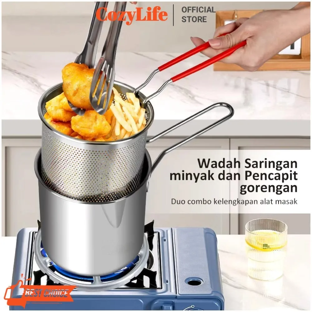 COZYLIFE Panci Multifungsi 4 in 1 Multi Deep Fryer Set Panci Penggorengan Rebus Stainless Steel Saringan Capitan Klip Makanan high quality
