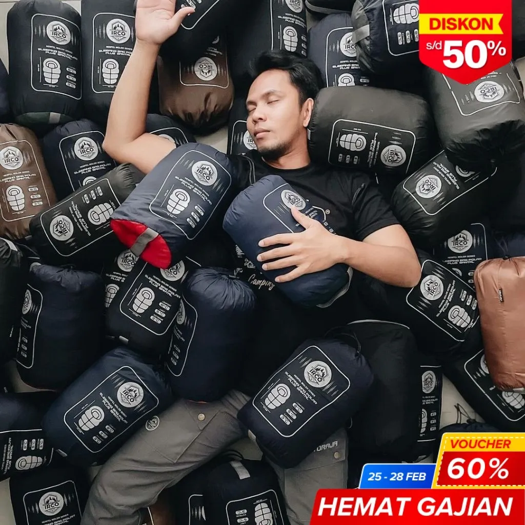IRCO Sleeping Bag Camping Polar Tebal Hangat Plus Bantal Bisa Jadi Selimut Gunung Pelindung Dingin