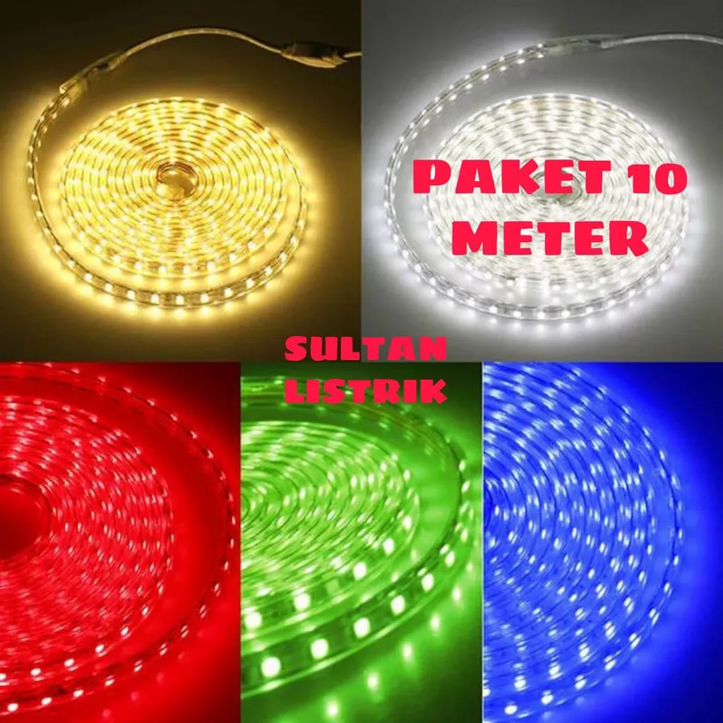 PAKET 10 & 15 METER LAMPU LED STRIP 5050 PLUS SOKET AC 220V COCOK UNTUK LAMPU PLAFON DAN LAMPU HIAS