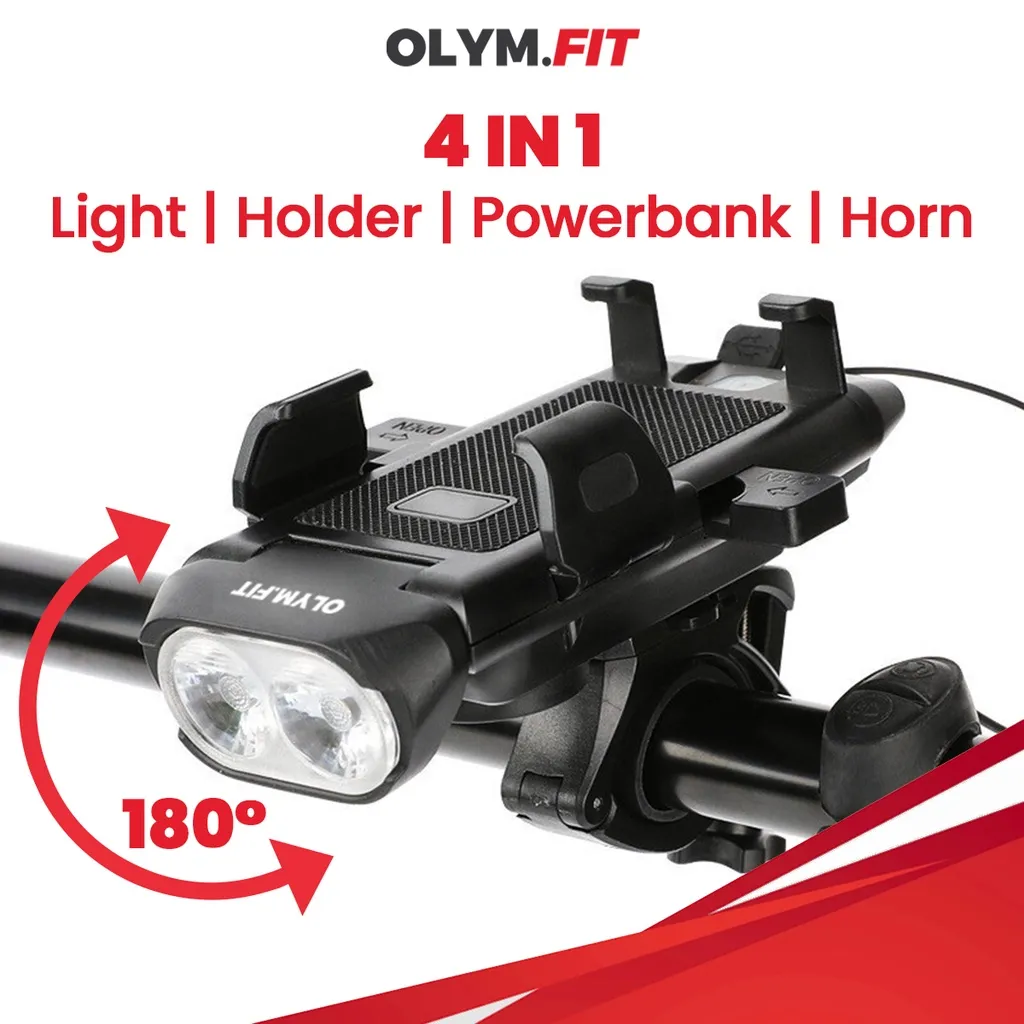 4 in 1 Phone Holder Dudukan Stand Smartphone Lampu Depan Sepeda Powerbank Klakson Sepeda MTB Road Bike Seli Lipat Aksesoris Sepeda