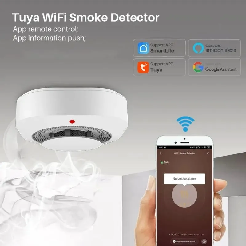 smart WIFI smoke detektor fire detector alat deteksi asap kebakaran alarm asap kebakaran CO sensor asap wireless portable dipantau HP smartphone sirine bel peringatan kebakaran