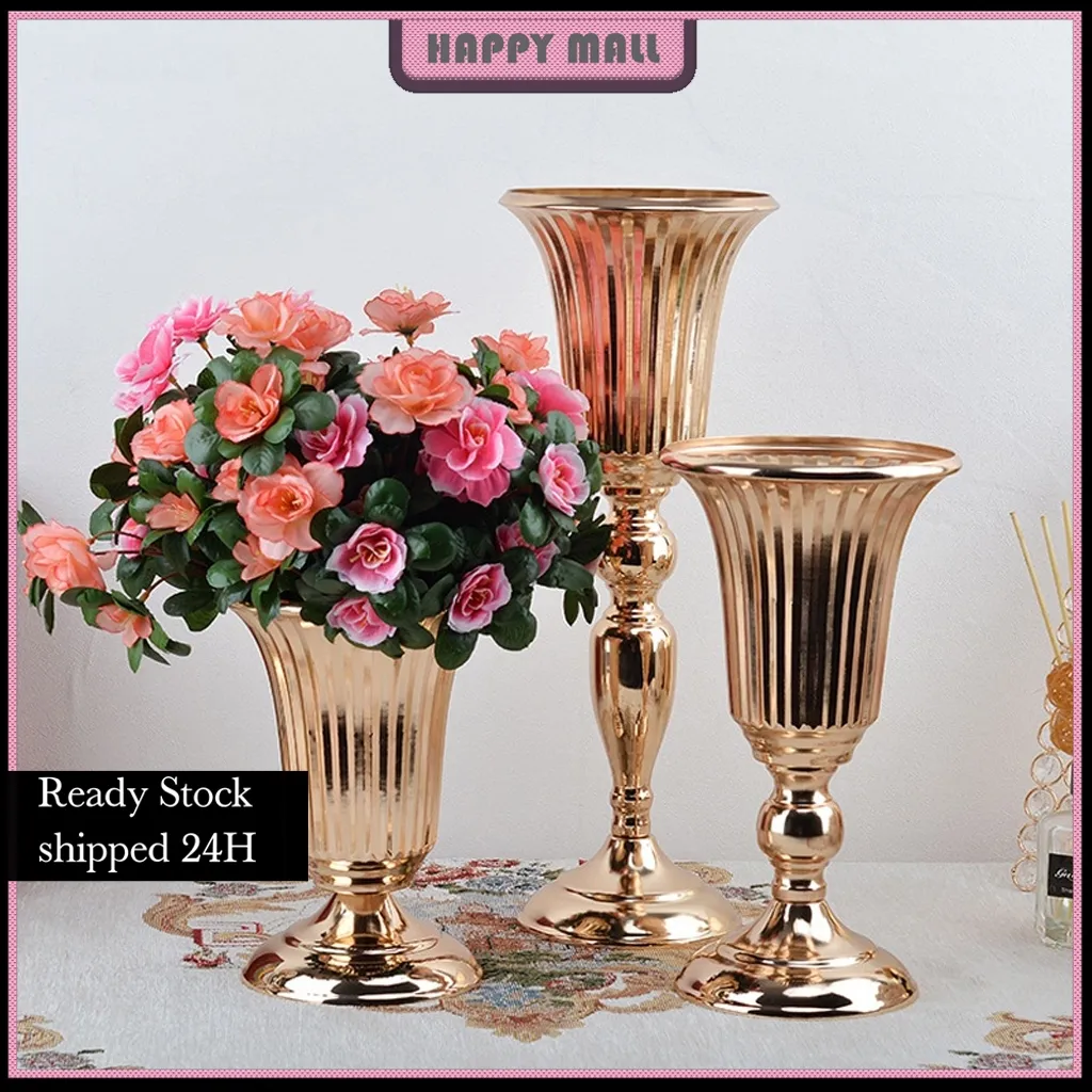 (LOWEST-PRICE) COD Eyre Mewah emas vas bunga rumah vas desktop kerajinan merangkai bunga pesta pernikahan Natal bunga berdiri vas gold