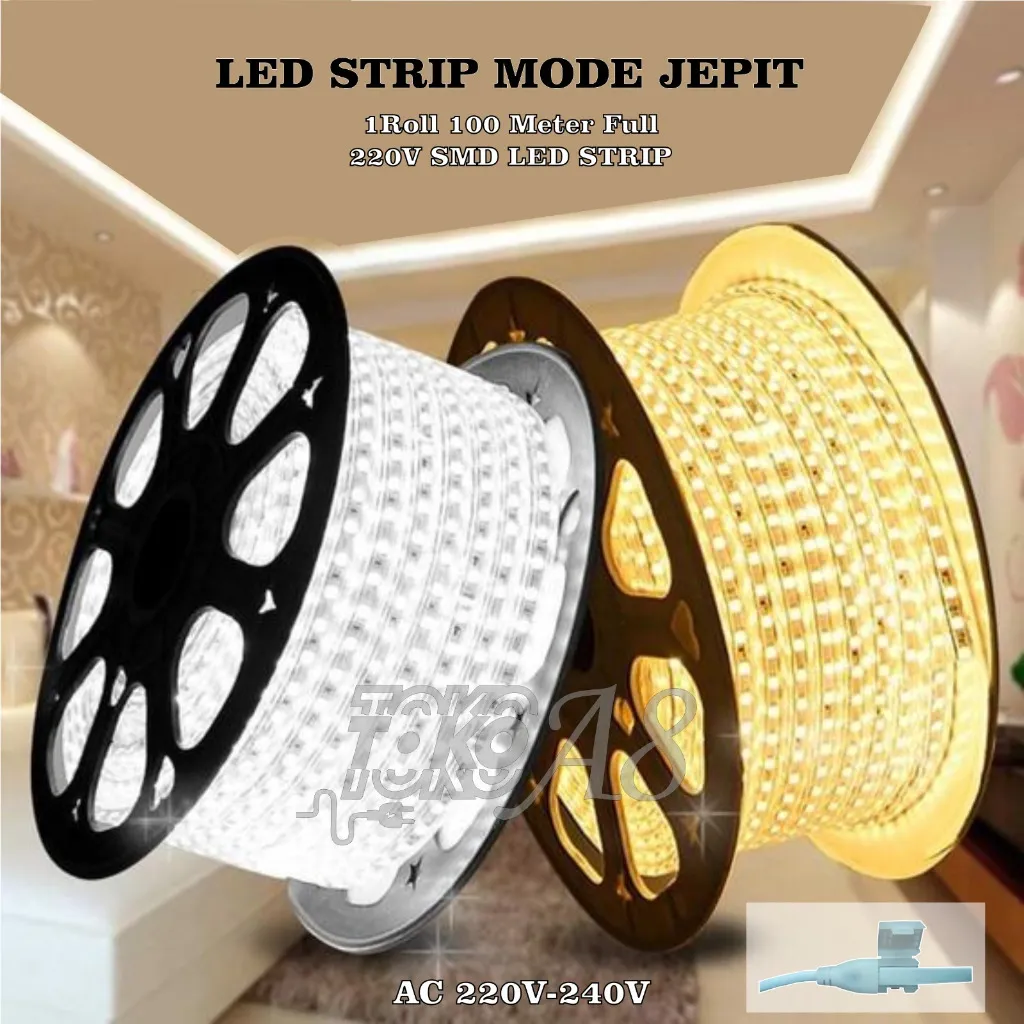 LAMPU LED STRIP SELANG MODE JEPIT SMD 220V AC / HARGA 1 ROLL (100 METER FULL)
