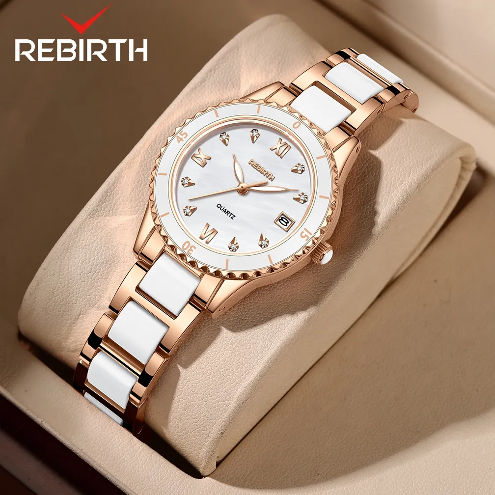 REBIRTH Jam Tangan Wanita Korea Berlian Original Anti Air Tali Keramik Jam Tangan Cewek Original New