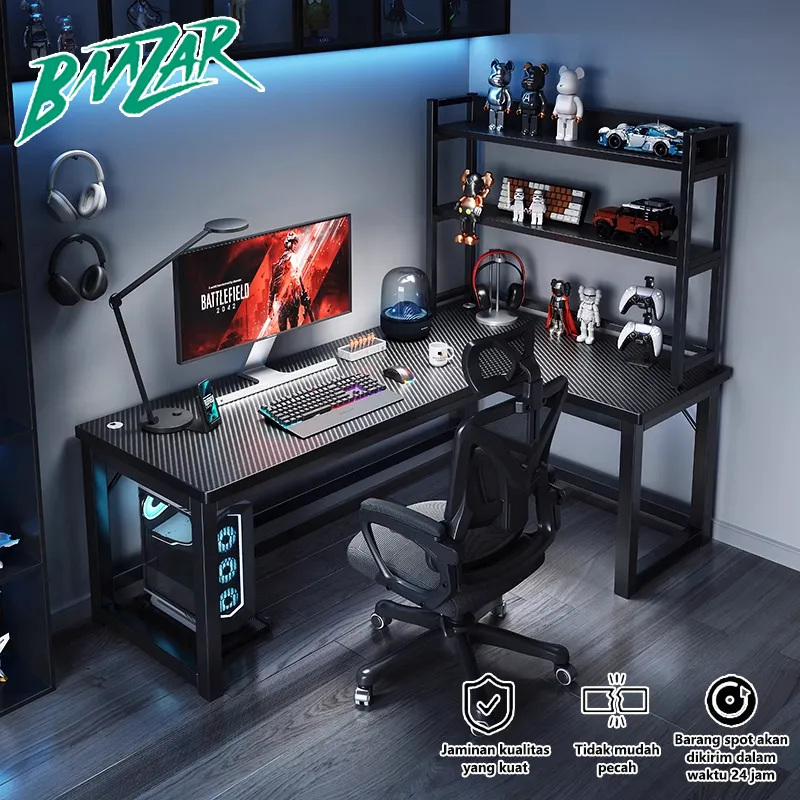 BMZAR Meja Komputer Meja Gaming Meja Laptop Minimalis Meja Kantor Serbaguna  L shaped Desk Kayu Padat Yang Menebal