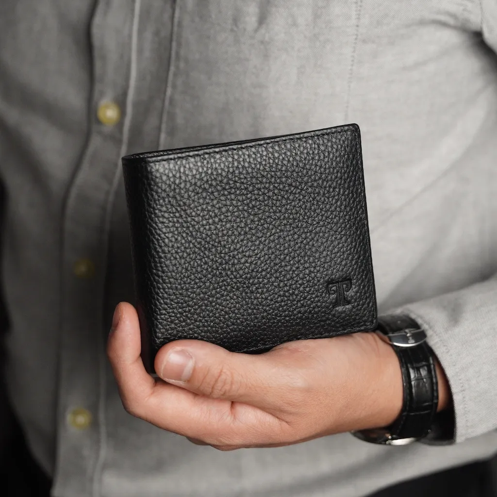 TROY Dompet Pria Dompet Kulit Sapi Asli Tipis Slim Hitam Polos Minimalis Mewah Model Lipat Toma