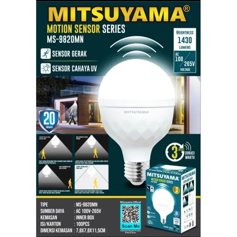 MITSUYAMA Bohlam LED Sensor 20W Motion Sensor Series(sensor cahaya ev dan gerak) SNI