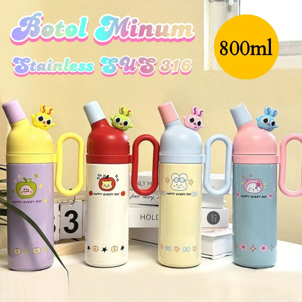 BOTOL TEMPAT AIR MINUM 800ML STAINLESS STEEL/ TUMBLER TERMOS ANAK KARTUN LUCU BPA FREE SUS 316