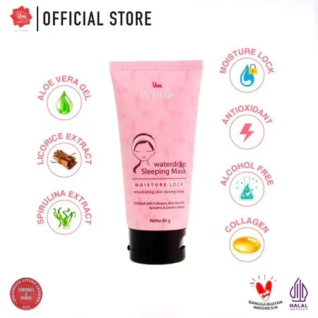 Viva White Waterdrop Sleeping Mask with Collagen Aloe Vera Gel Extract Spirulina Licorice 80gr Viva