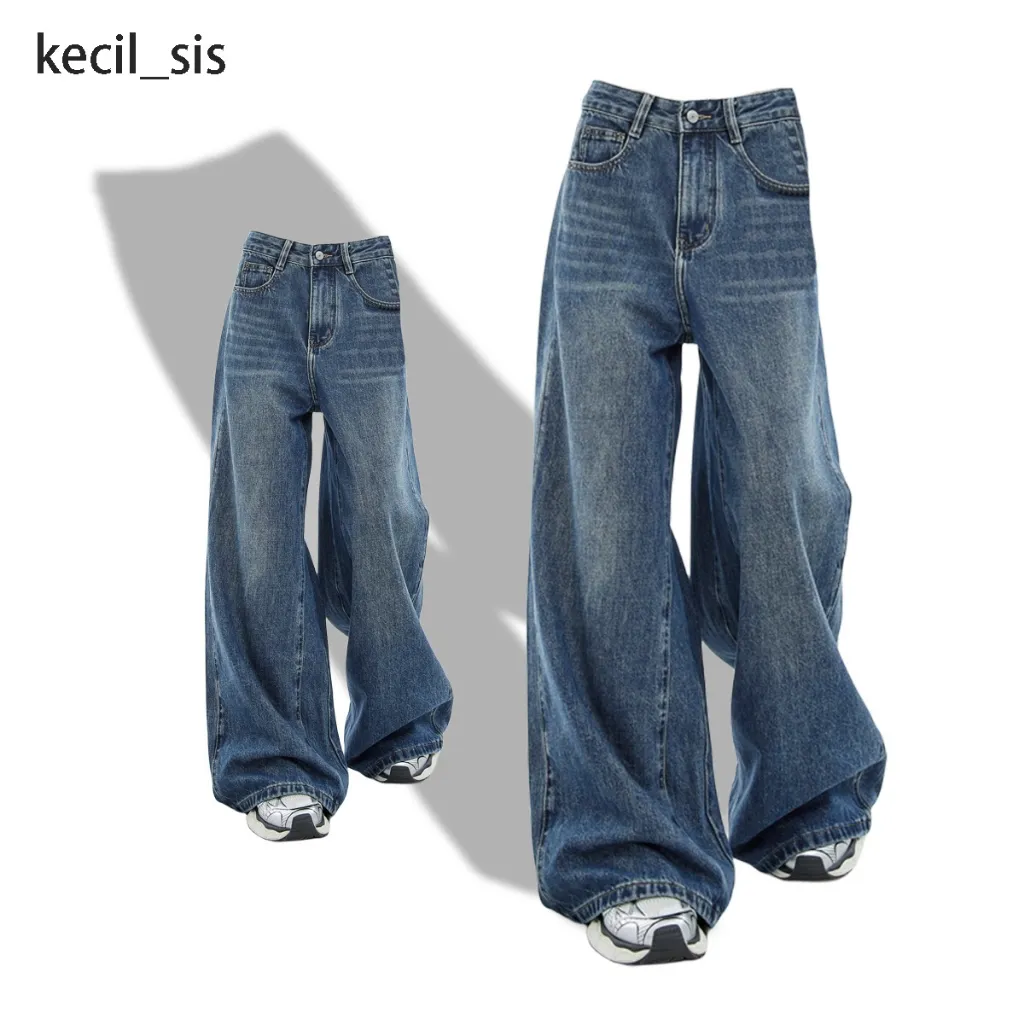 [ Stok siap ] Celana jeans panjang wanita pinggang karet celana kulot wanita celana baggy pants wanita celana jeans wanita jumbo