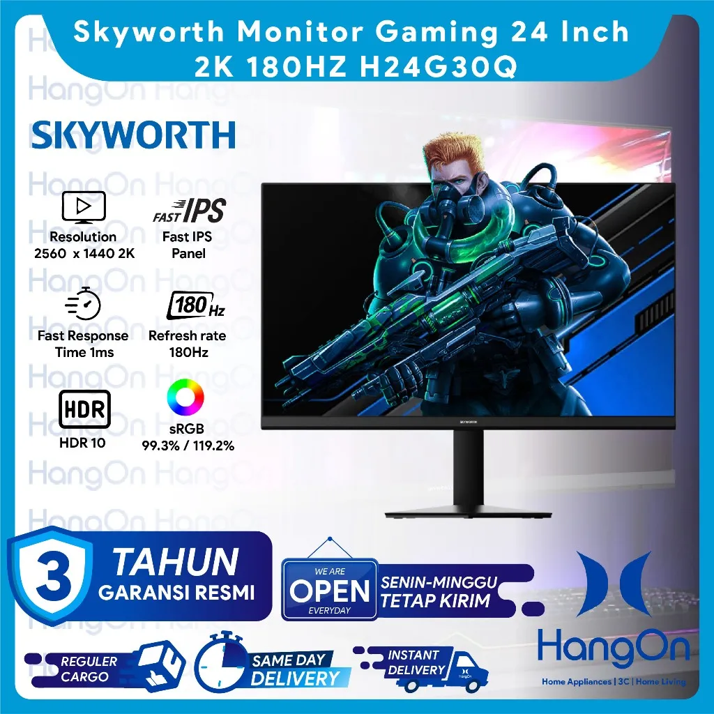 Skyworth H24G30Q Monitor Gaming 24 Inch 2K 180Hz Fast IPS Panel
