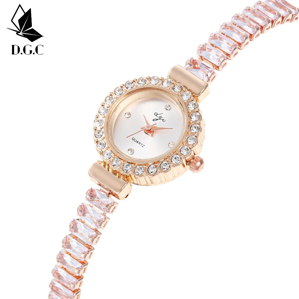 DGC 10355 Jam Tangan Gelang Wanita Rantai Silver Rose Cewek Elegan Mewah Korea Berlian Diamond Bulat Bahan Strap Analog Fashion