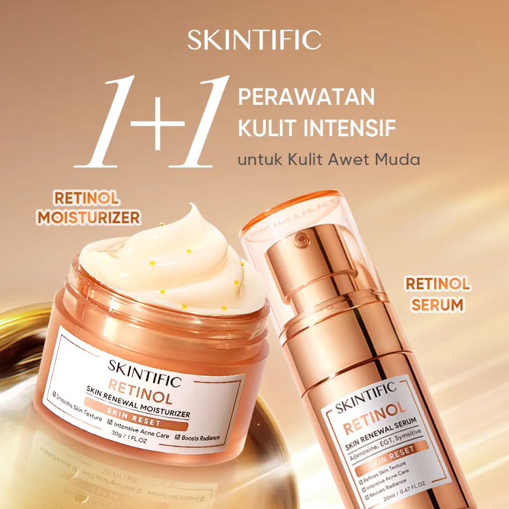 [SKINTIFIC Resmi] - Retinol 2pcs Set | Retinol Anti-aging Serum Moisturizer Memudarkan Garis Halus