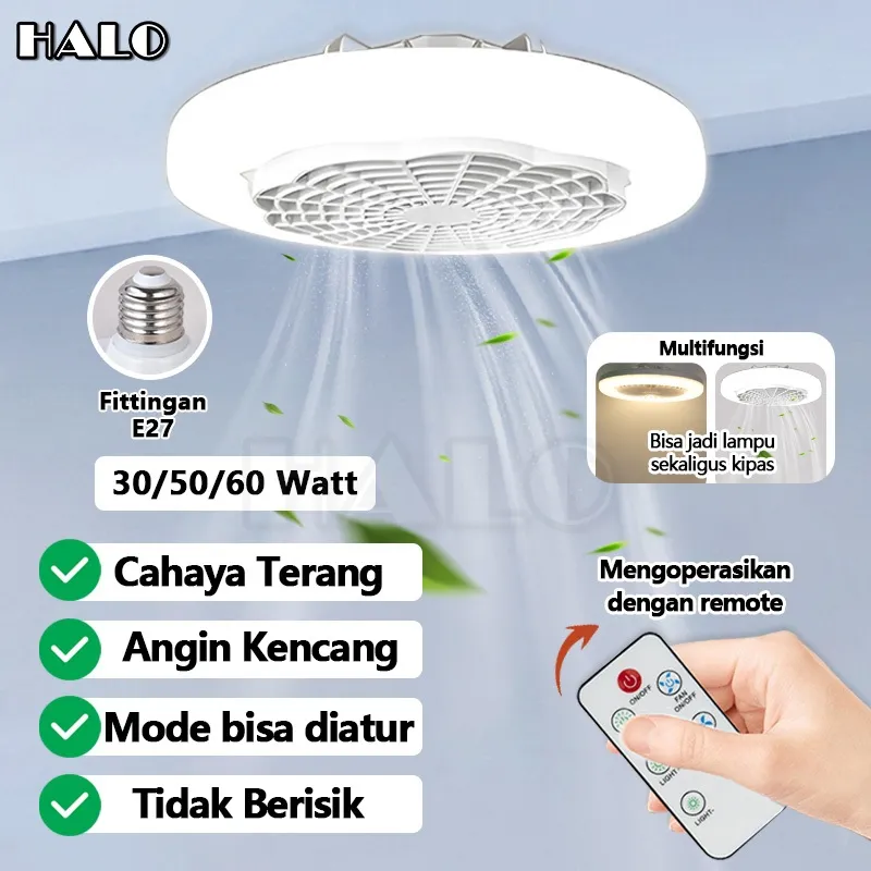 Lampu Led Kipas Angin Ac e27 30/50/60 Watt Lampu Led Plafon + Kipas Angin Dinding Remote 2 In 1 Led Smart Fan Light