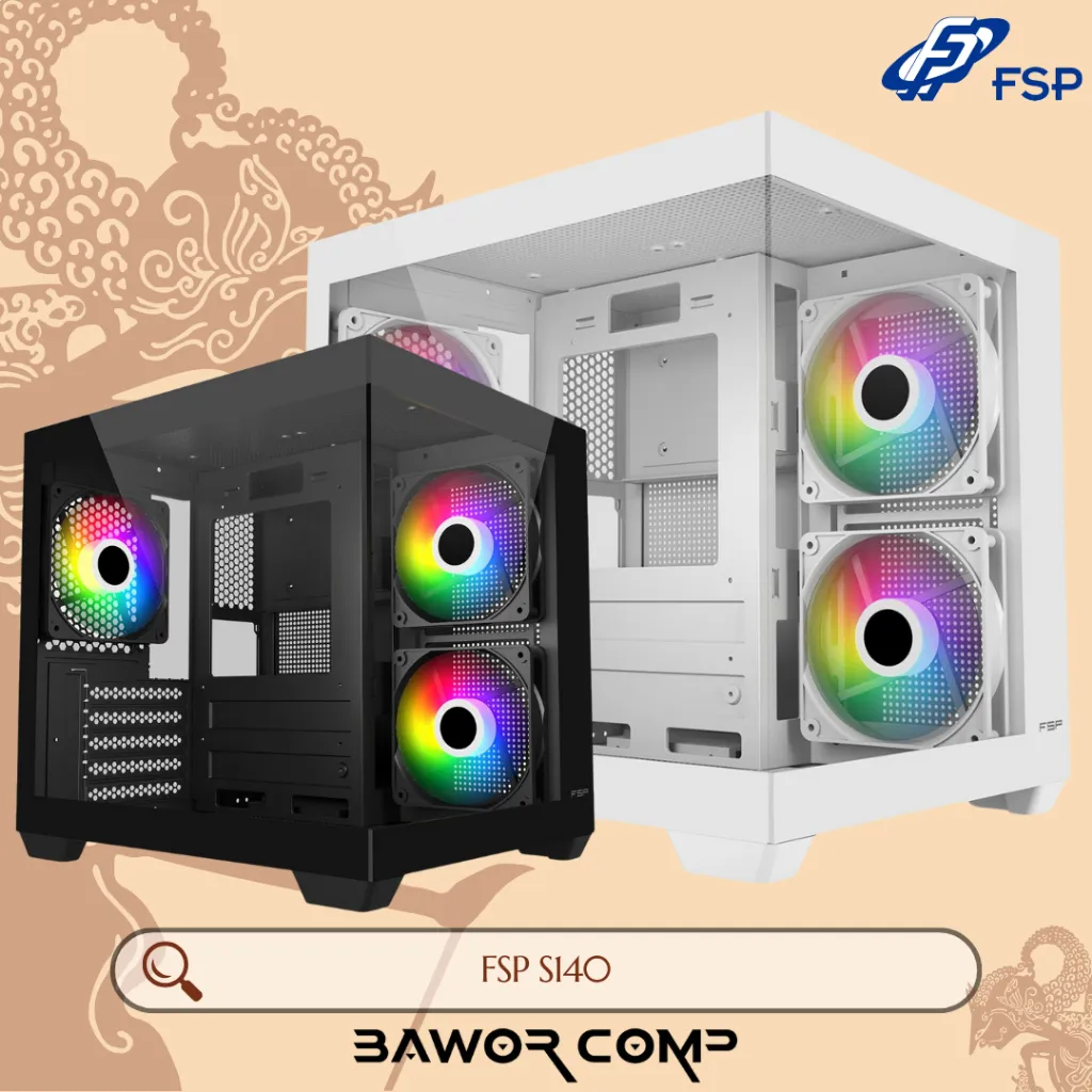 FSP S140 Dual Chamber Black / White Include 3 Fan ARGB| Casing PC Micro ATX | Case CPU Gaming