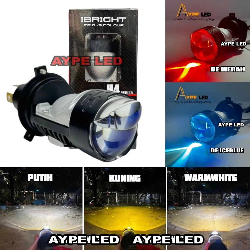 Lampu Utama Mini Biled H4 IBRIGHT ZE 0 3 Warna Cahaya Bluelens Plus Demon Lampu Depan H4 3 Warna Motor