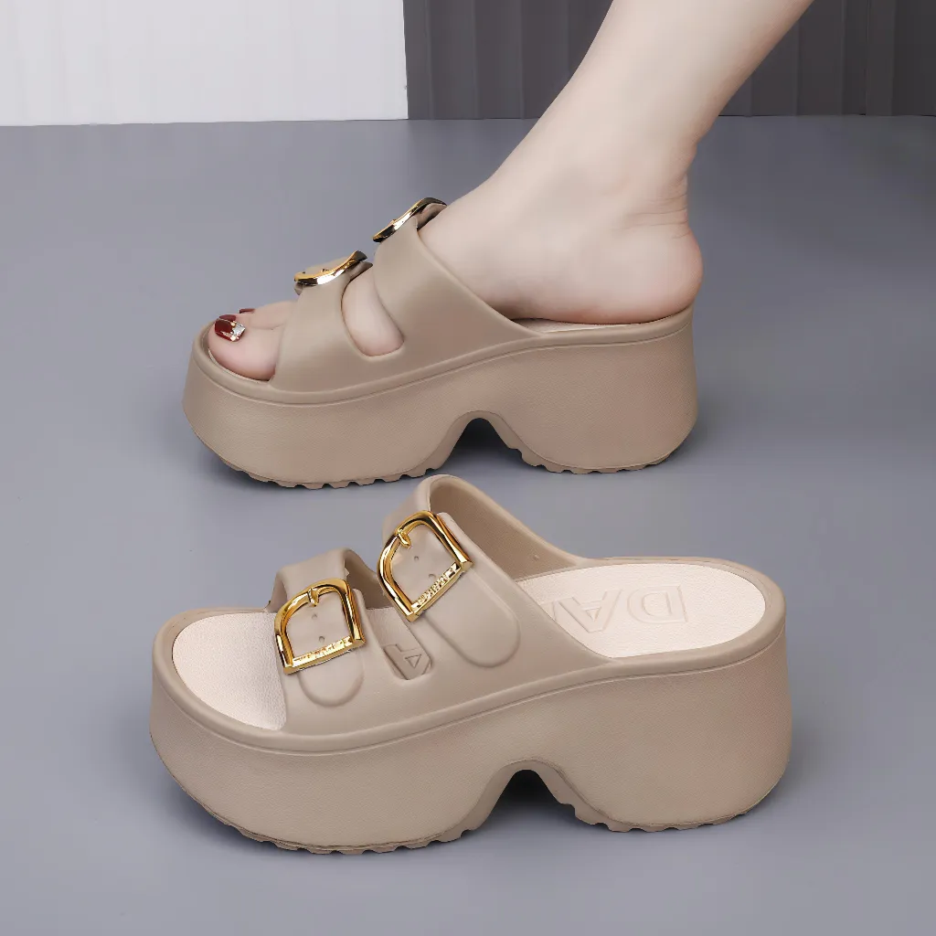 Sandal Wedges Wanita Korea Style - Karet Gesper, Elegan Kekinian Tinggi Platform, COD! Size 36-41